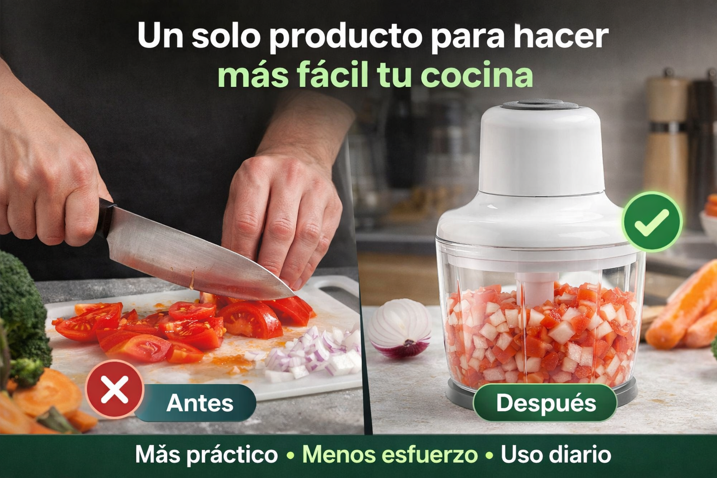 ¡Prepara tus alimentos en segundos sin cuchillo ni complicaciones! El picador que hace tu cocina más rápida, limpia y práctica!